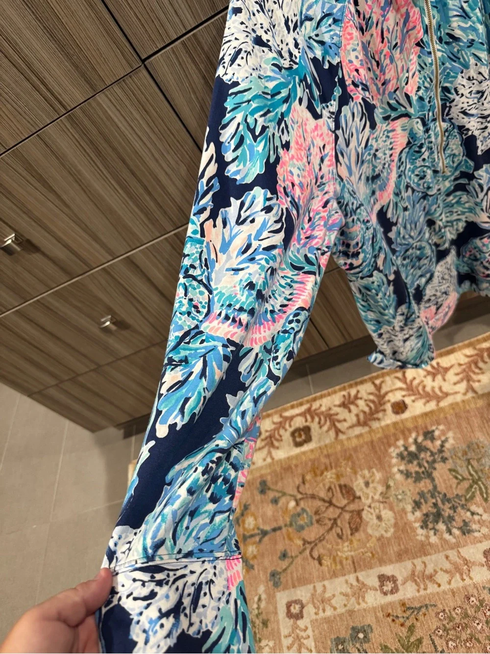 Lilly Pulitzer Tropical Print Half-Zip in Navy, Teal & Pink